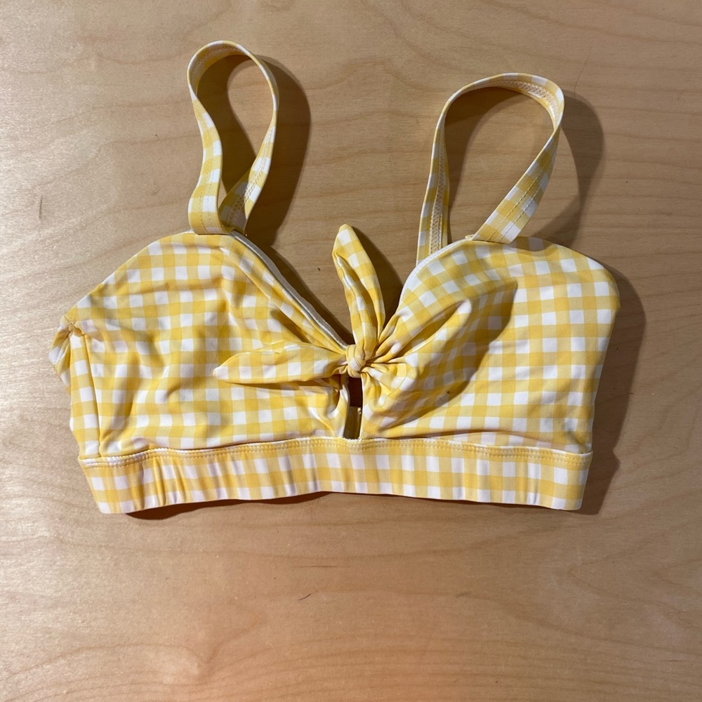 Fresh Water Yellow Gingham Tie-Front Swim Top Large (PQ)